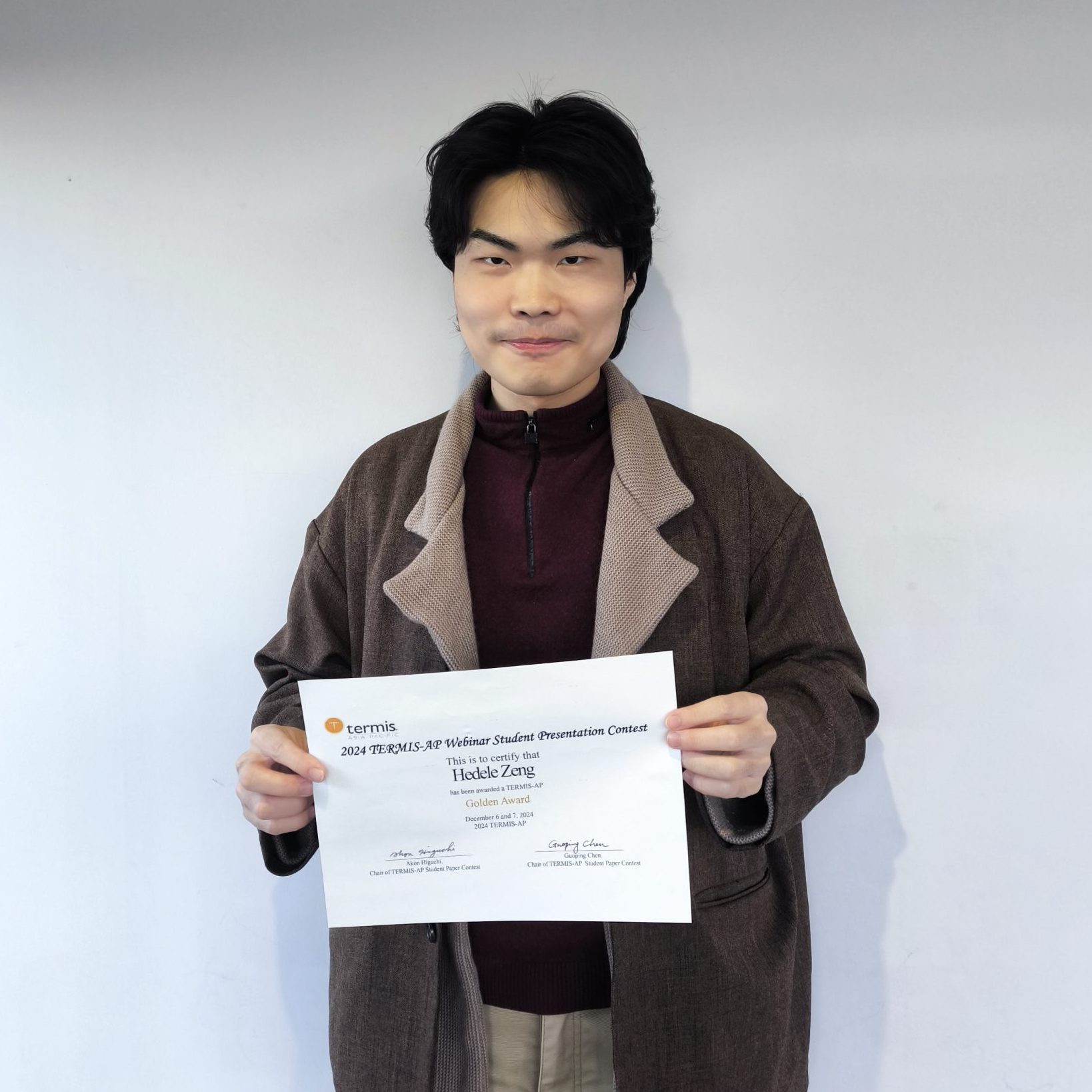 松永研究室　Hedele Zengさん　TERMIS-AP Webinar Student Presentation Contest Golden Award　受賞